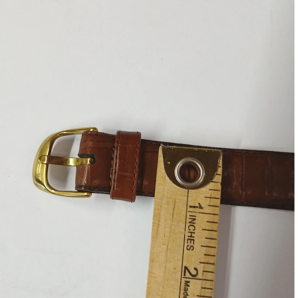 Henry Grethel Brown Croc Embossed Calfskin Leather Belt Brass Buckle‎ 30/75